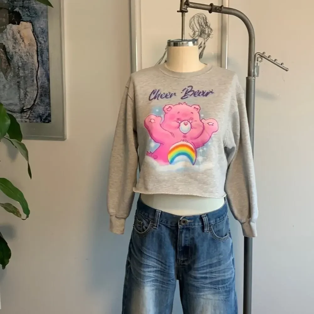 Crop Cheer Bear Care Bear Sweatshirt Gray Midriff XS Womens 80s Kidcore - Picture 3 of 8